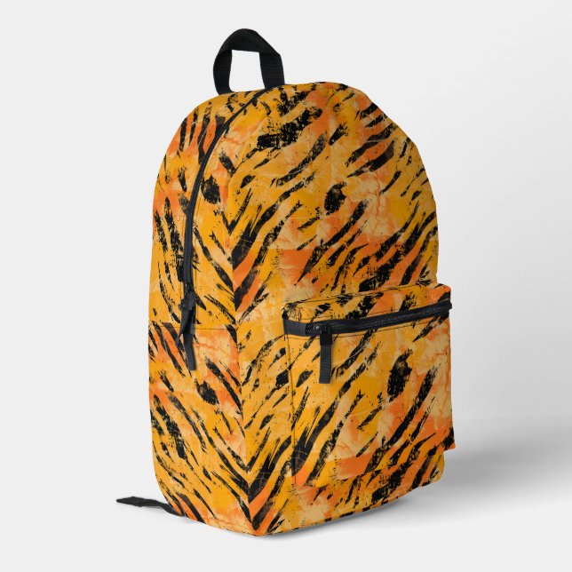 Tiger Stripes Orange Pattern Printed Backpack (Back Corner Left)