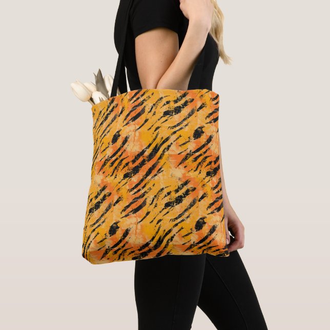 Tiger Stripes Orange Pattern Tote Bag (Close Up)
