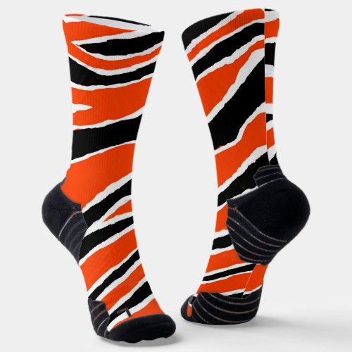 Tiger Stripes Orange White Black Pattern Socks