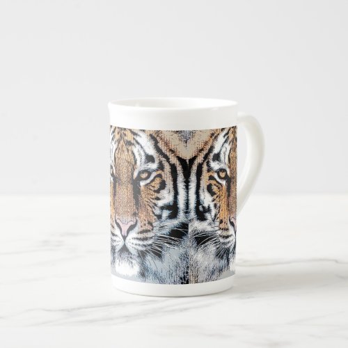 Tiger stripes Portrait in Graphic Press Style Bone China Mug