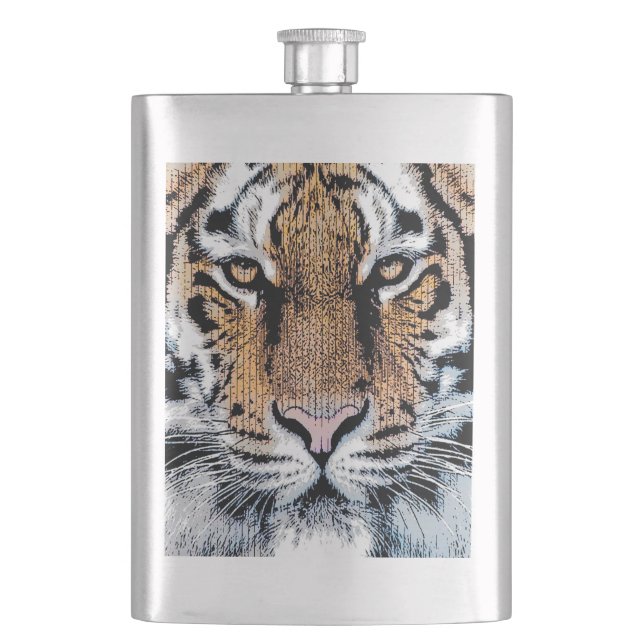 Tiger stripes Portrait in Graphic Press Style Flask (Front)