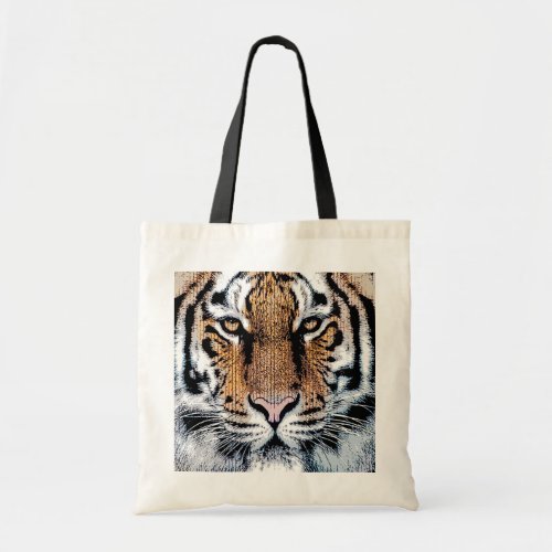 Tiger stripes Portrait in Graphic Press Style Tote Bag