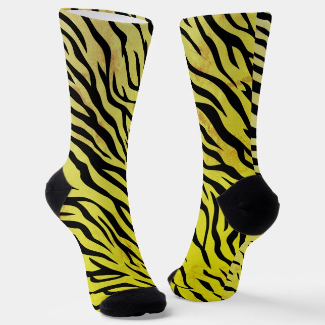Tiger Stripes Yellow Crew Socks – Bold Animal (Angled)
