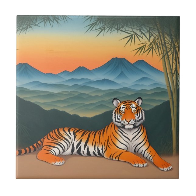 Tiger Sunset Mountain Tiger Ceramic Tile (Front)
