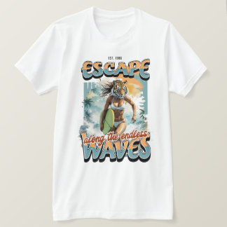 Tiger Surfer Escape Design T-Shirt