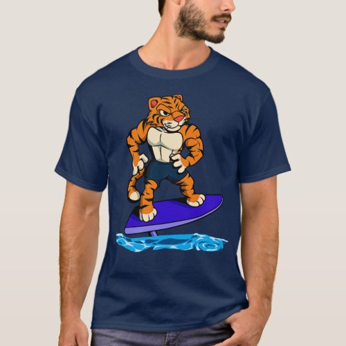 Tiger surfer on hydrofoil surfboard T_Shirt