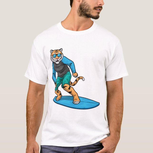 Tiger Surfing Surfboard Summer T-Shirt (Front)