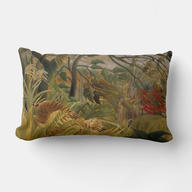 Tiger Surprised in a Tropical Storm Lumbar Pillow (Front)