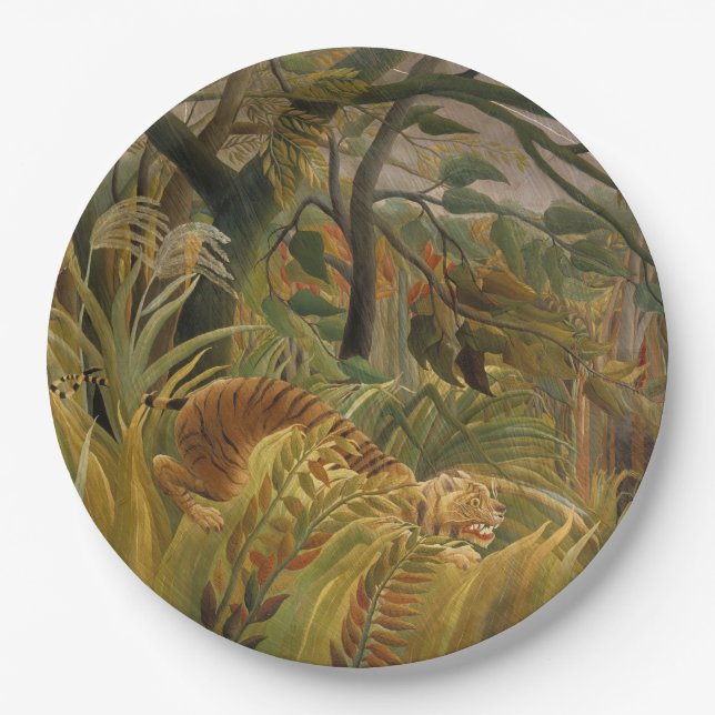 Tiger Surprised in a Tropical Storm Paper Plates (Front)