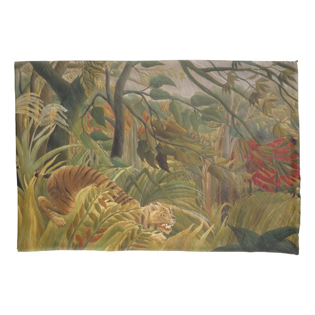 Tiger Surprised in a Tropical Storm Pillow Case (Front-Left)