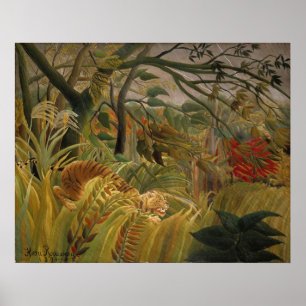 Tiger Surprised in a Tropical Storm Poster