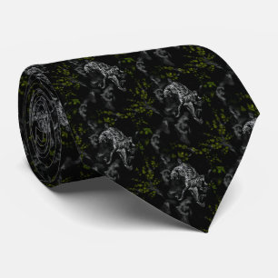 Tiger surrounded by flowers Olive green Cravate Neck Tie