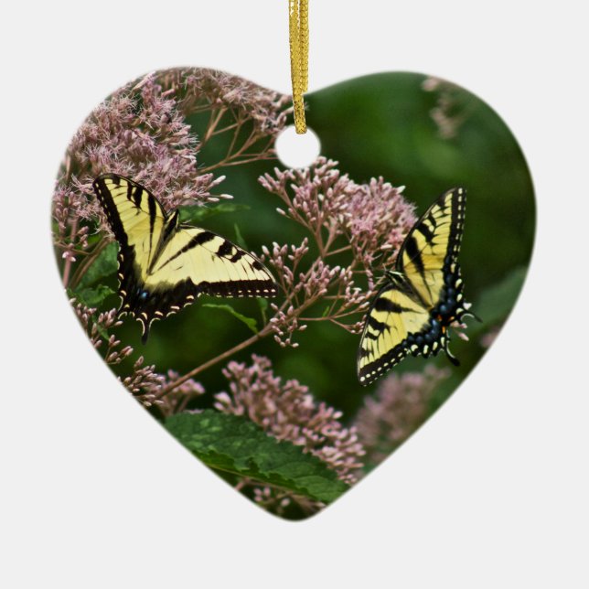 Tiger Swallowtail Butterflies on Joe Pye Weed Ceramic Ornament (Front)