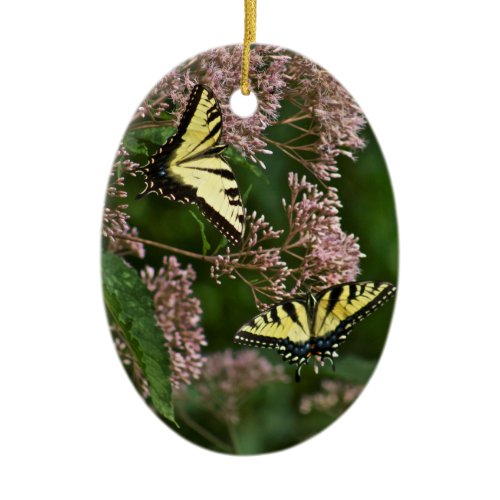 Tiger Swallowtail Butterflies on Joe Pye Weed Ceramic Ornament