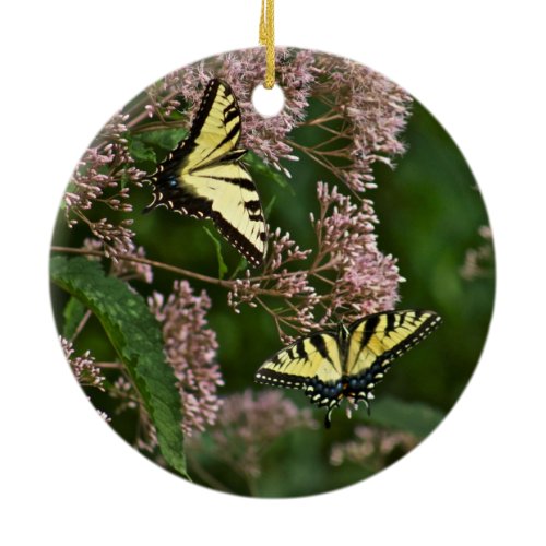 Tiger Swallowtail Butterflies on Joe Pye Weed Ceramic Ornament