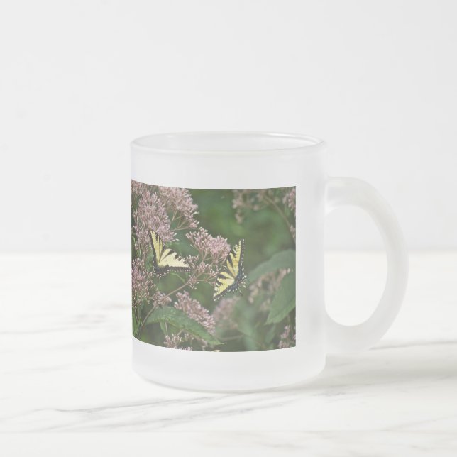 Tiger Swallowtail Butterflies on Joe Pye Weed Frosted Glass Coffee Mug (Right)