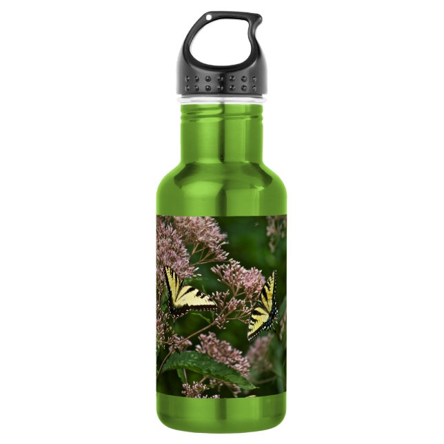 Tiger Swallowtail Butterflies on Joe Pye Weed Stainless Steel Water Bottle (Front)