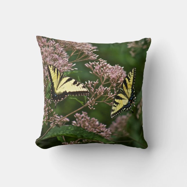 Tiger Swallowtail Butterflies on Joe Pye Weed Throw Pillow (Front)
