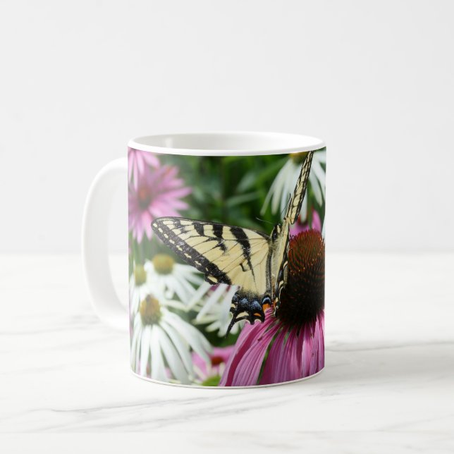 Tiger Swallowtail Butterfly Coneflower Coffee Mug (Front Left)