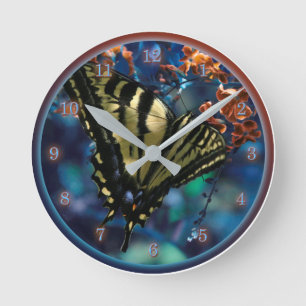 Tiger Swallowtail Butterfly LUNCH ON THE FLY Round Clock