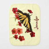 Tiger Swallowtail Butterfly on Red Flowers Baby Burp Cloth (Front)