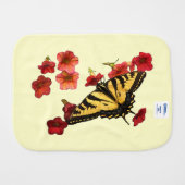 Tiger Swallowtail Butterfly on Red Flowers Baby Burp Cloth (Back Horizontal)