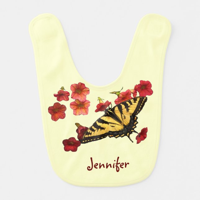 Tiger Swallowtail Butterfly on Red Flowers Bib (Front)