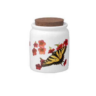 Tiger Swallowtail Butterfly on Red Flowers Candy Jar