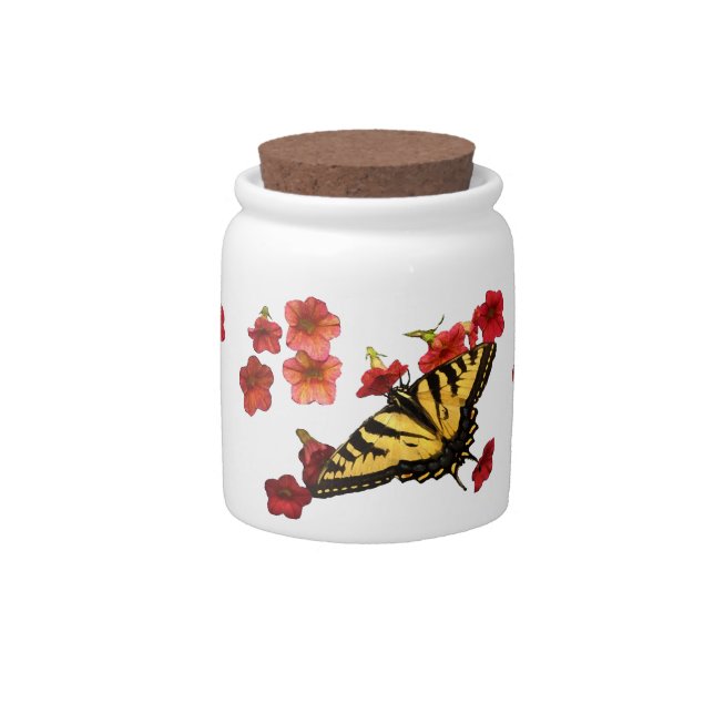 Tiger Swallowtail Butterfly on Red Flowers Candy Jar (Front)