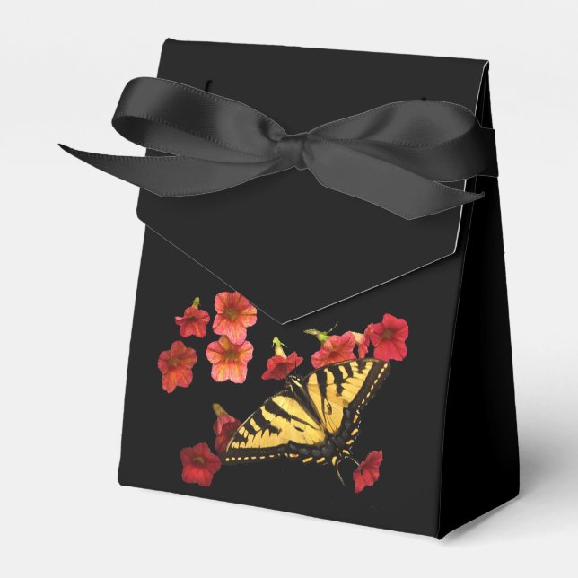 Tiger Swallowtail Butterfly on Red Flowers Favor Boxes (Front Side)