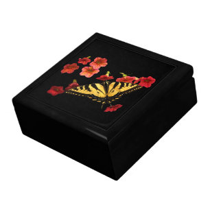 Tiger Swallowtail Butterfly on Red Flowers Jewelry Box