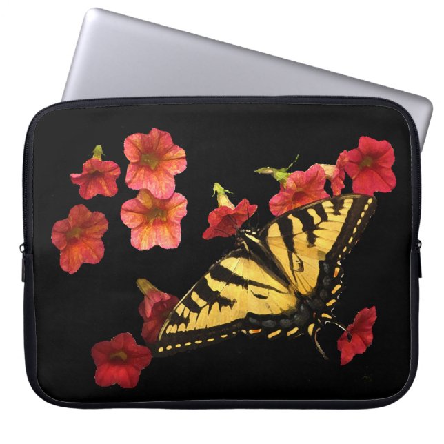 Tiger Swallowtail Butterfly on Red Flowers Laptop Sleeve (Front)