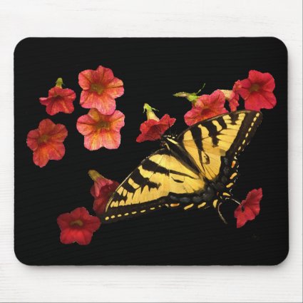Tiger Swallowtail Butterfly on Red Flowers Mouse Pad