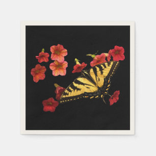 Tiger Swallowtail Butterfly on Red Flowers Napkins