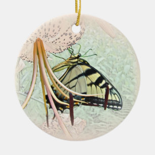 Tiger Swallowtail Butterfly on Turk's Cap Lily Ceramic Ornament