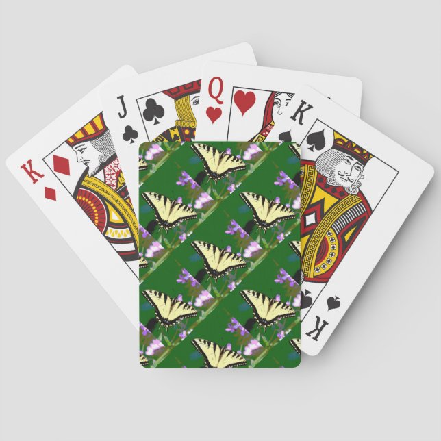 Tiger Swallowtail Butterfly on Wild Flowers Poker Cards (Back)