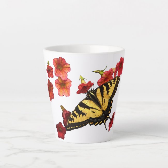 Tiger Swallowtail Butterfly Red Flowers Latte Mug