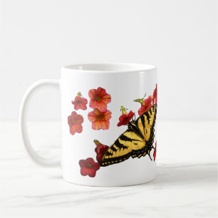 Tiger Swallowtail Butterfly with Red Flowers Coffee Mug