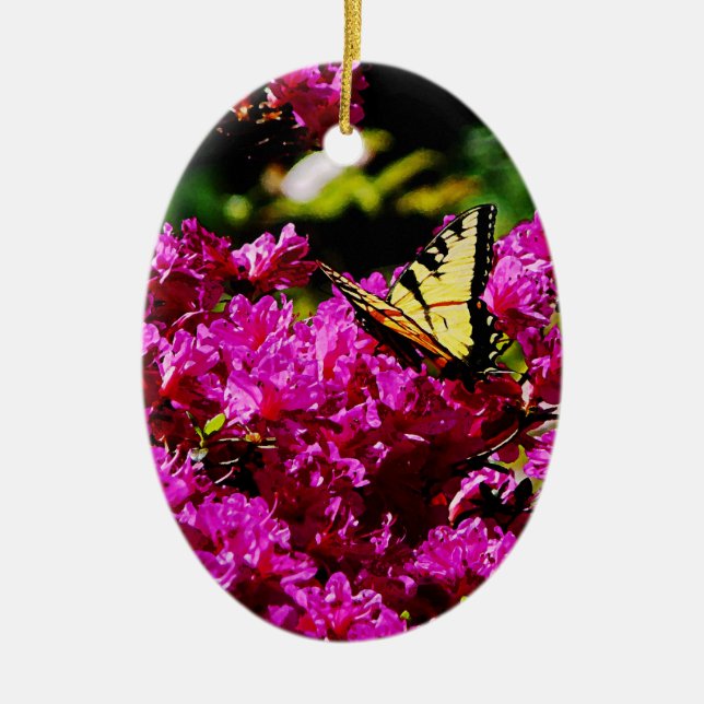 Tiger Swallowtail on Azalea Ceramic Ornament (Front)