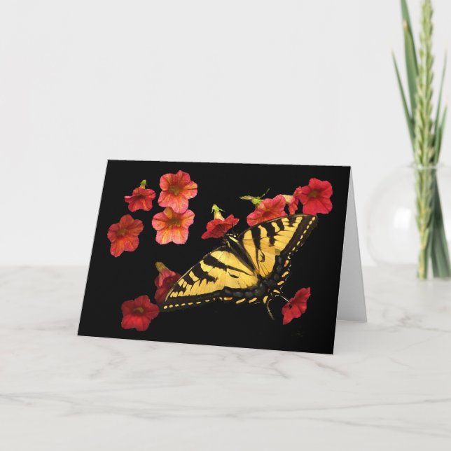Tiger Swallowtail on Red Flowers Card (Front)