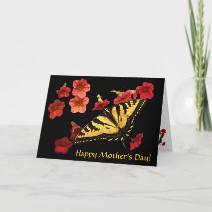 Tiger Swallowtail on Red Flowers Mothers Day Card