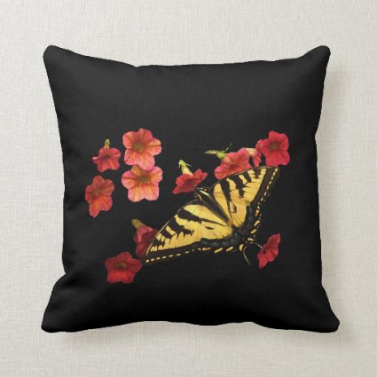 Tiger Swallowtail on Red Flowers Throw Pillow