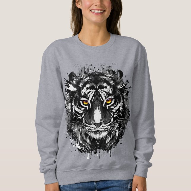 Tiger Sweatshirt | Black and White Tiger Drawing (Front)