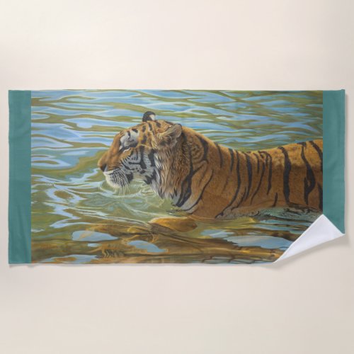 Tiger Swimming Art Beach Towel