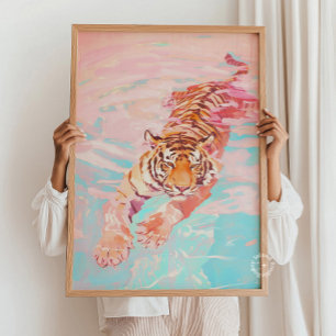 Tiger Swimming Pastels Painting – Nursery Poster