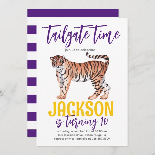 Tiger Tailgate Birthday Invite (Front/Back)