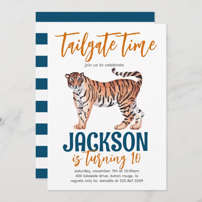Tiger Tailgate Birthday Invite (Front/Back)