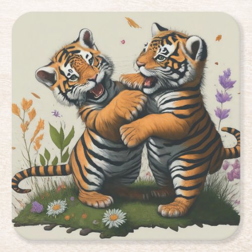 Tiger Teamwork Square Paper Coaster