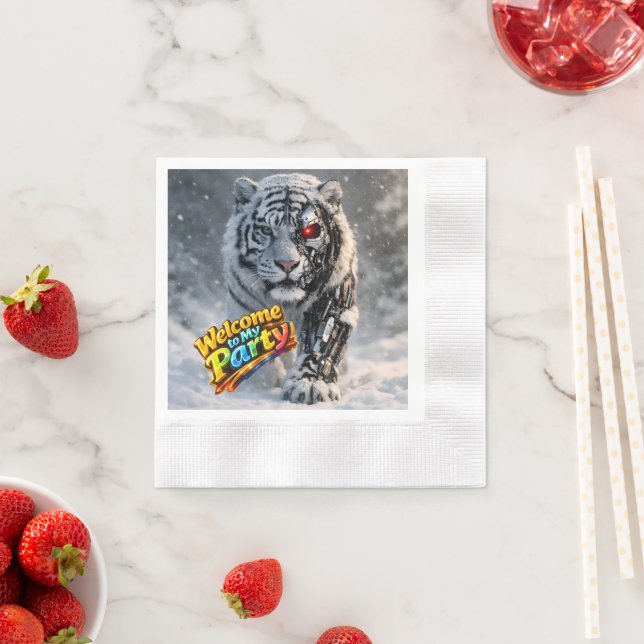 Tiger tech themed birthday party napkins (Insitu)