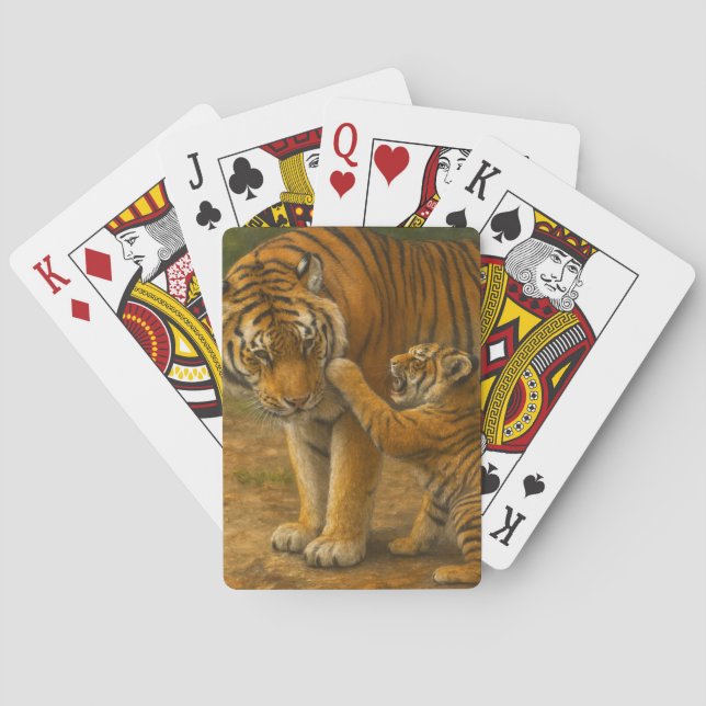 Tiger Tenderness - Parent and Cub in Forest Poker Cards (Back)
